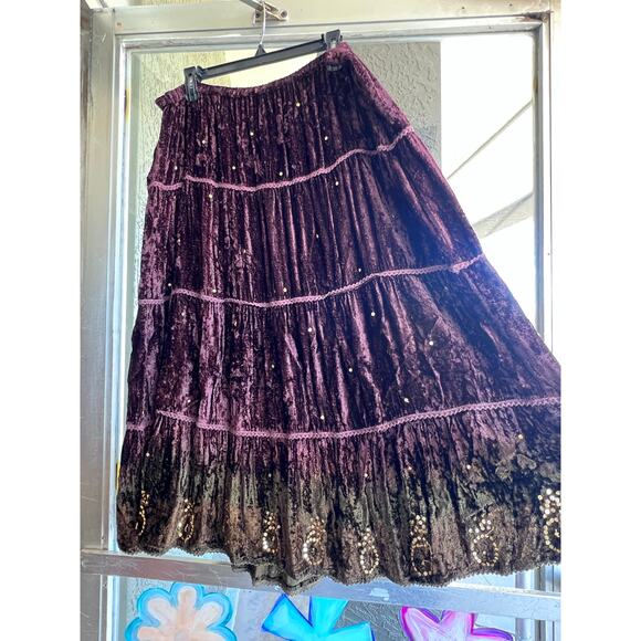 Vintage Mix Nuveau brown velvet skirt size L - Picture 2 of 5